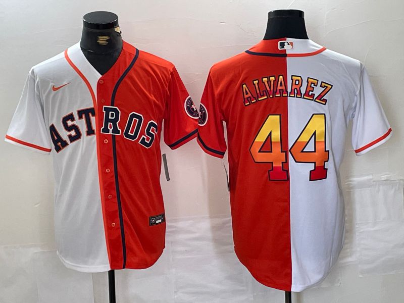 Men Houston Astros 44 Alvarez White orange Nike 2024 MLB Jersey style 1